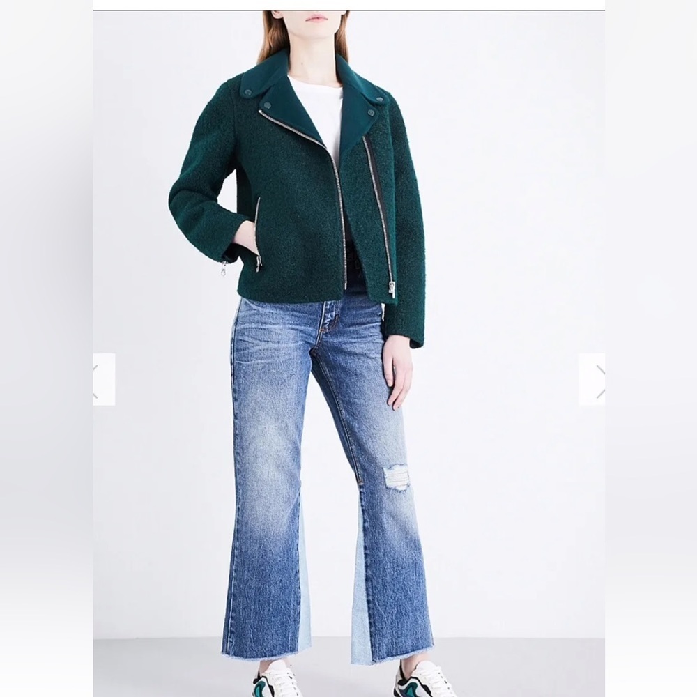 Sandro Paris Wool Moto Green Jacket Coat - Picture 4 of 16
